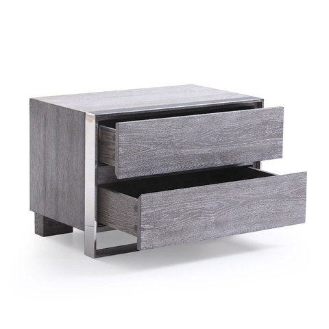 Diseno - Bedside Table with Silver Legs + Glass