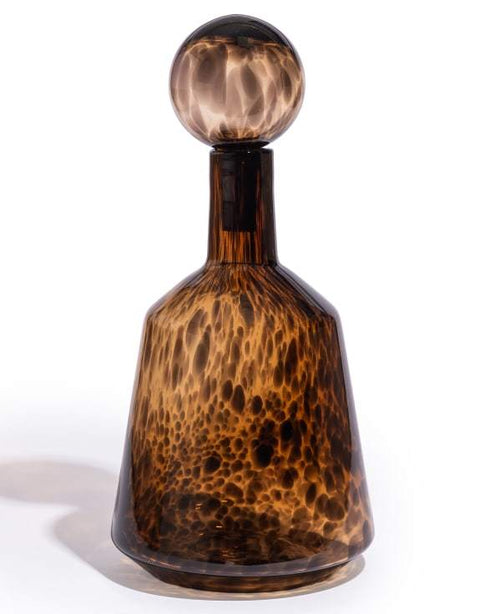 GW171 - LARGE AMBER LEOPARD PRINT GLASS APOTHERCARY BOTTLE