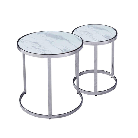Silver and Marble End Tables Set of 2