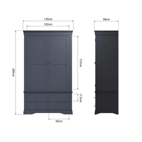 Swayne 2 Door 2 Drawer Wardrobe - Midnight Grey