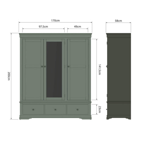 Swayne 3 Door 2 Drawer Wardrobe - Cactus Green