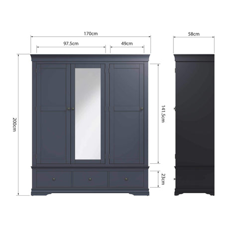 Swayne 3 Door 2 Drawer Wardrobe - Midnight Grey