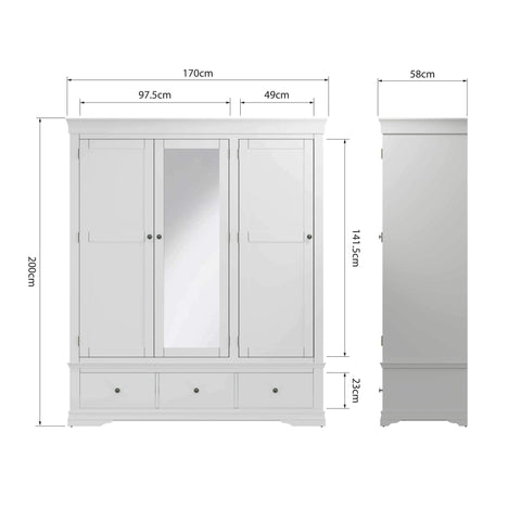 Swayne 3 Door 2 Drawer Wardrobe - White