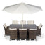 Antigua 200x100 Dining Table & 6 Dining Chairs Outdoor Set – Bronze Brown with Ivory Cushions