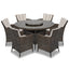Antigua 135cm Round Table with Lazy Susan & 6 Dining Chairs Outdoor Set – Bronze Brown with Ivory Cushions