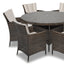 Antigua 135cm Round Table with Lazy Susan & 6 Dining Chairs Outdoor Set – Bronze Brown with Ivory Cushions