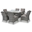Aruba 150x100 Firepit Table & 6 Bridge Arm Chairs Outdoor Set – Grey Black with Grey Cushions