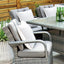 Aruba 150x100 Firepit Table & 6 Bridge Arm Chairs Outdoor Set – Grey Black with Grey Cushions