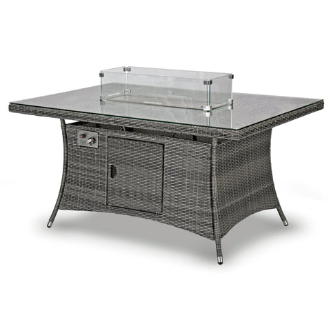 Aruba 150x100 Firepit Table & 6 Bridge Arm Chairs Outdoor Set – Grey Black with Grey Cushions