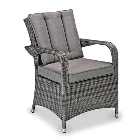 Aruba 150x100 Table with Ice Bucket & 6 Bridge Arm Chairs Outdoor Set – Grey Black with Grey Cushions