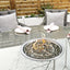 Aruba 120cm Round Firepit Table & 4 Bridge Arm Chairs Outdoor Set – Grey Black with Grey Cushions