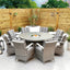 Aruba 155cm Round Table with Ice Bucket & 6 Bridge Arm Chairs Outdoor Set – Grey Black with Grey Cushions