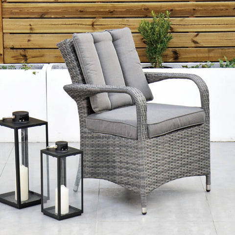 Aruba 155cm Round Table with Ice Bucket & 6 Bridge Arm Chairs Outdoor Set – Grey Black with Grey Cushions