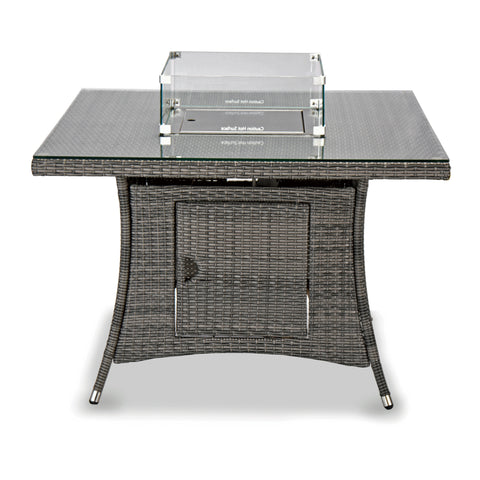 Aruba 110cm Square Firepit Table & 4 Bridge Arm Chairs Outdoor Set – Grey Black with Grey Cushions