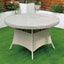 Cuba 120cm Round Table & 4 Bridge Arm Chairs Outdoor Set – White Washed with Grey Cushions