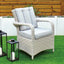 Cuba 170cm Round Table with Lazy Susan & 8 Bridge Arm Chairs Outdoor Set – White Washed with Grey Cushions