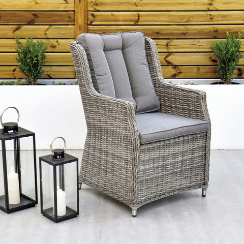 Dominica 120cm Round Table & 4 Dining Chairs Outdoor Set – Grey with Grey Cushions