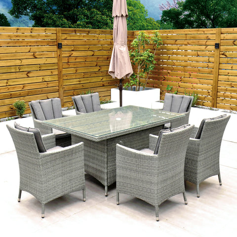 Lucia 160x100 Table & 6 Dining Chairs Outdoor Set – Goose Grey with Grey Cushions