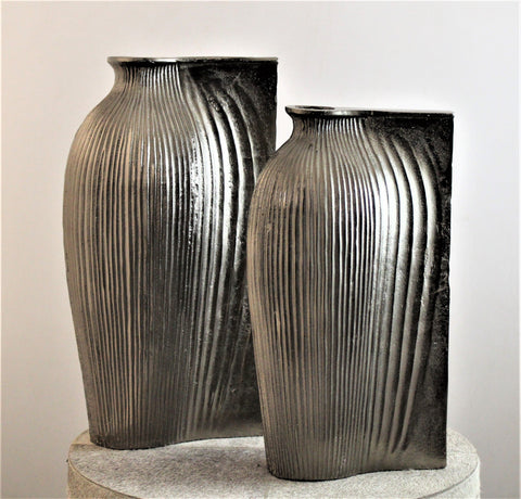 3703- Ribbed Aged Brass Aluminium Vase Large