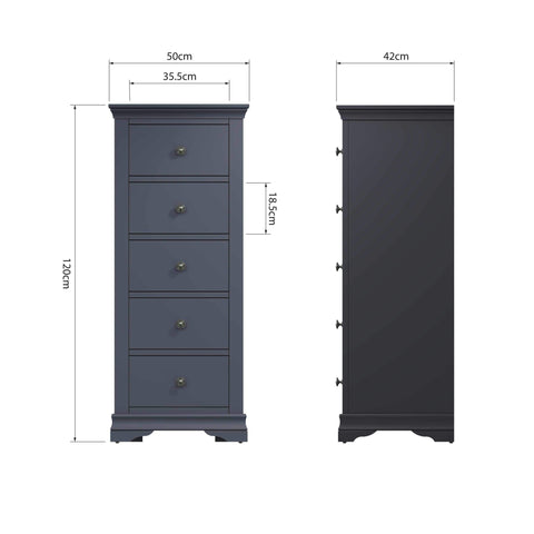 Swayne 5 Drawer Wellington - Midnight Grey